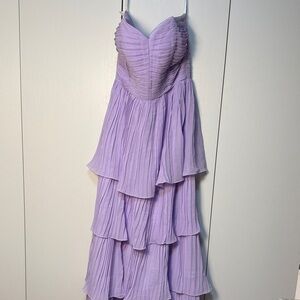 Elegant Lavender Strapless Corset Tiered Maxi Dress